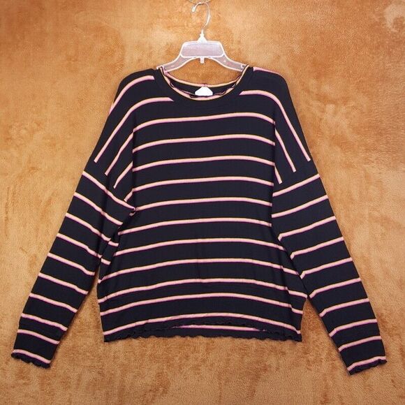 LNA Top Womens Large Black Pullover Stripe Brushed Modal Soft Stretch FIONA - Picture 1 of 8